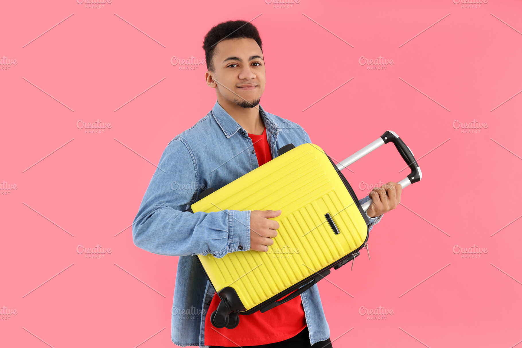 Concept of people with young man on pink background, a Person Photo by AtlasStudio PRO