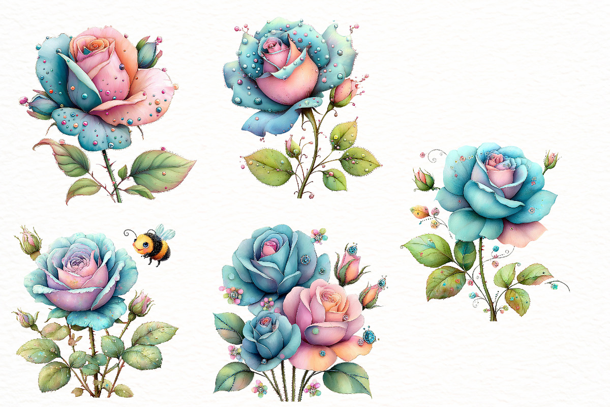 Whimsical blue rose Clipart, an Illustration by Designworld (Photo 5 of 8)