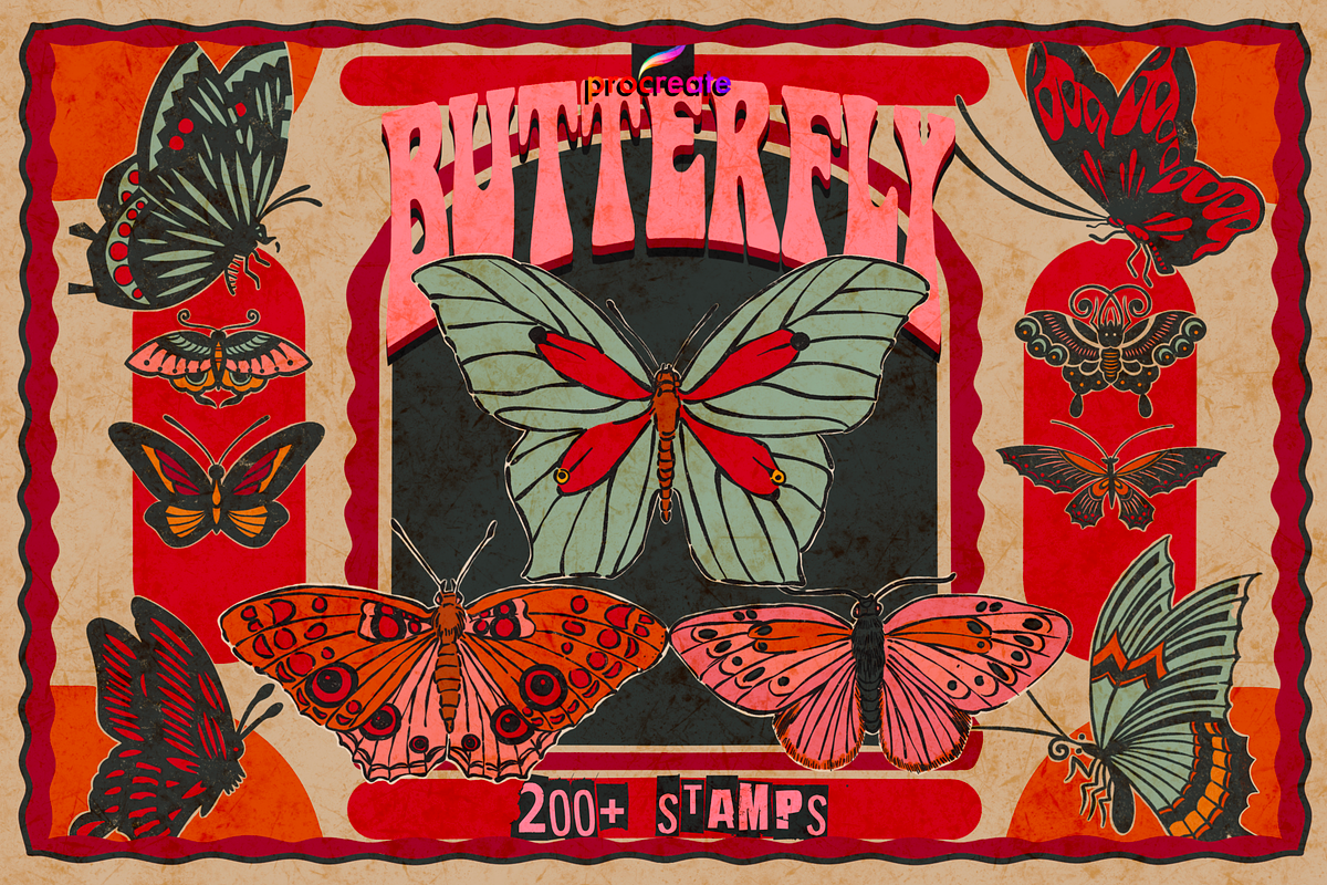 Butterfly Stamps for Procreate, a Brush Add-On by TheWhiteCatLab (Photo 1 of 8)