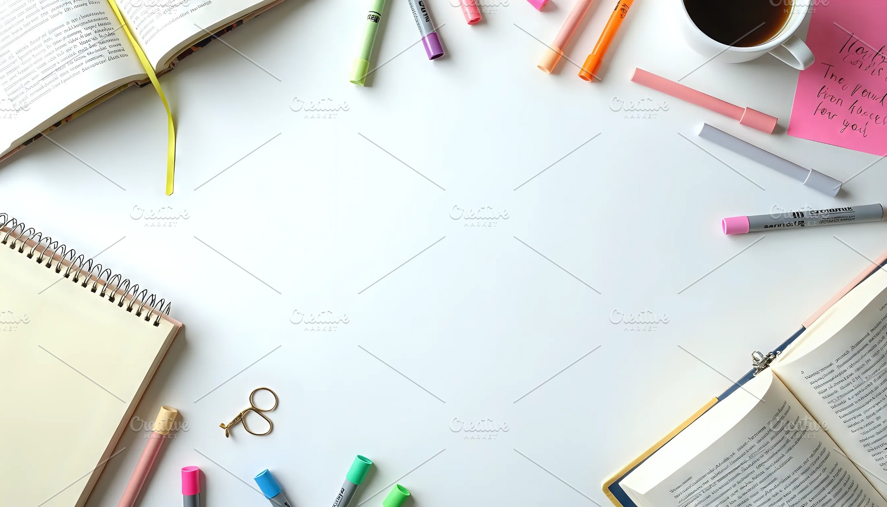 Top View Of Educational Books And Pa, a Photo by LOGOCREATIVE