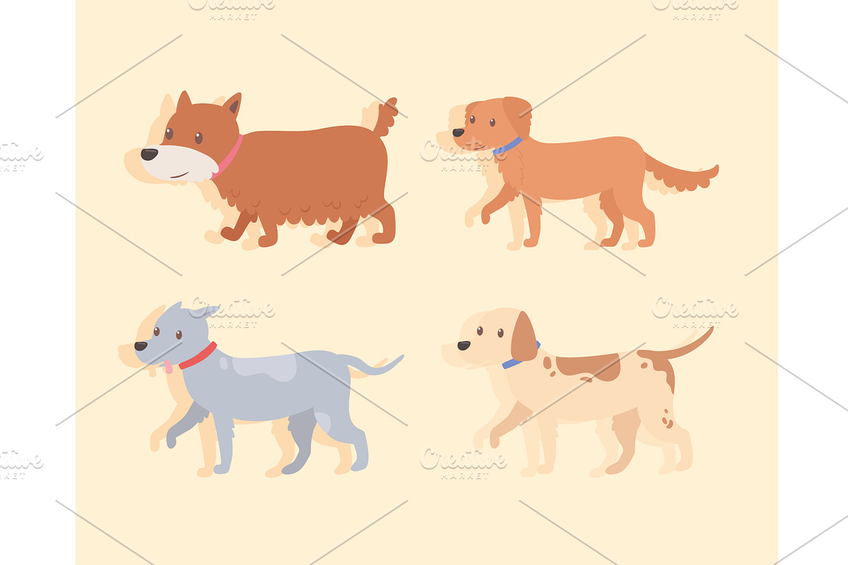set of cute dogs walking, an Animal Illustration by studiogstock