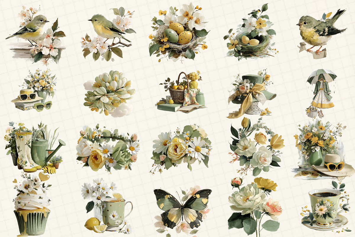 Spring Watercolor Clipart Set, an Illustration by DreamCafeArt (Photo 2 of 6)