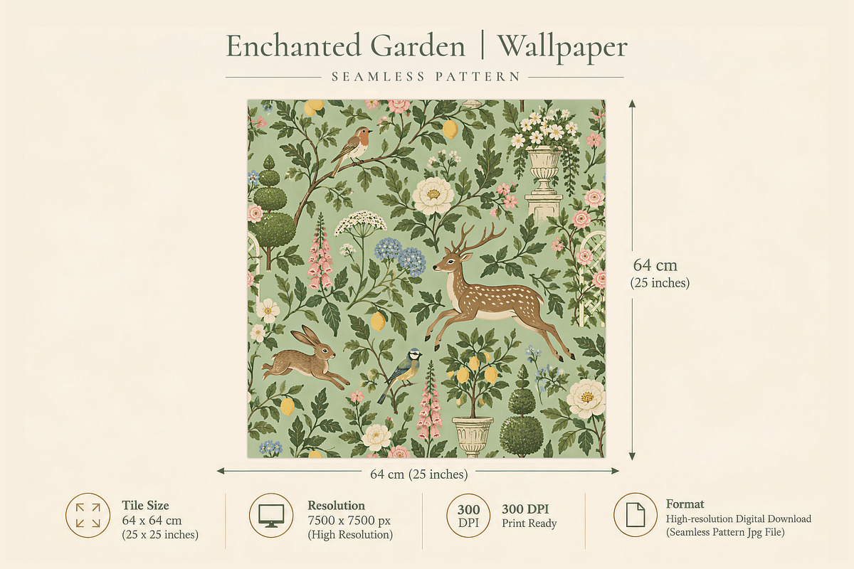 Enchanted Garden Seamless Wallpaper, a Wallpaper Graphic by by creative paper (Photo 3 of 15)