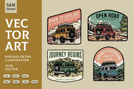 Vintage Car Outdoor Badge Adventure