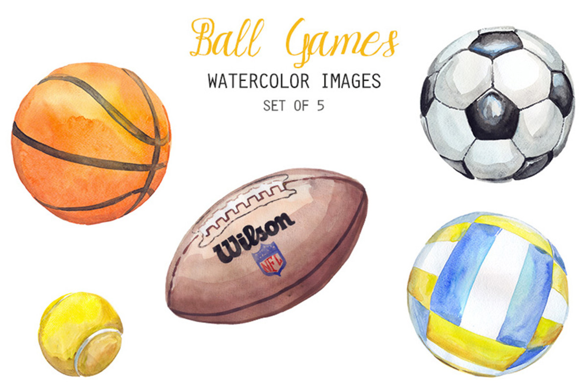 Watercolor Ball Games Clipart, a Sport Illustration by YesFoxy
