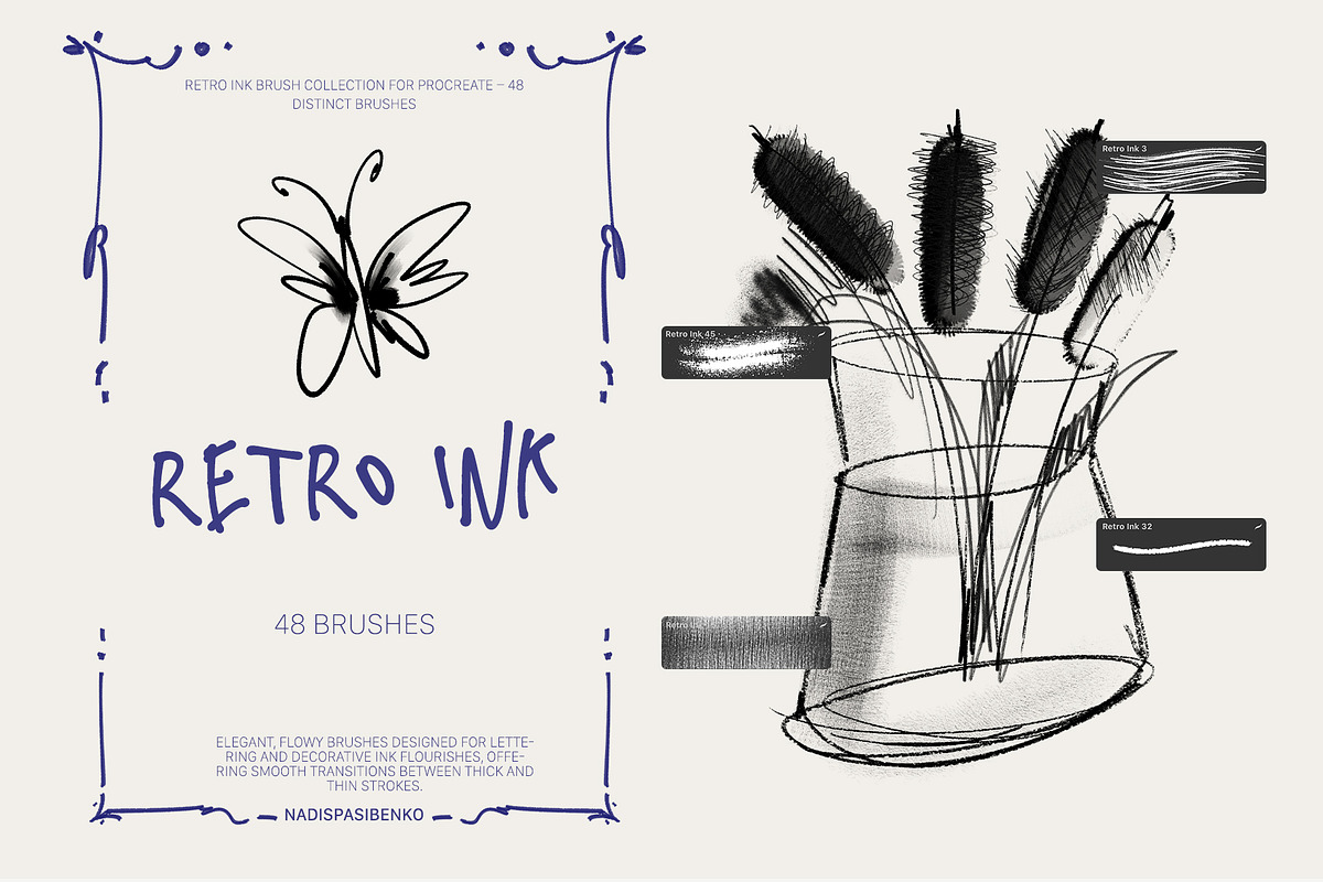 Retro Ink Procreate Brushes, a Brush Add-On by Spasibenko Art (Photo 8 of 8)