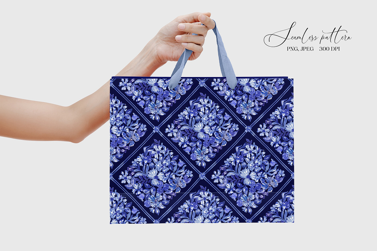Blue Floral Portugal Mosaic Pattern, a Pattern Graphic by SirenaArt (Photo 11 of 14)