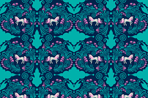 Unicorn Garden. Seamless Pattern