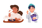 Cute happy kids eating food set, a Person Illustration by Good Studio (Thumbnail 4 of 5)