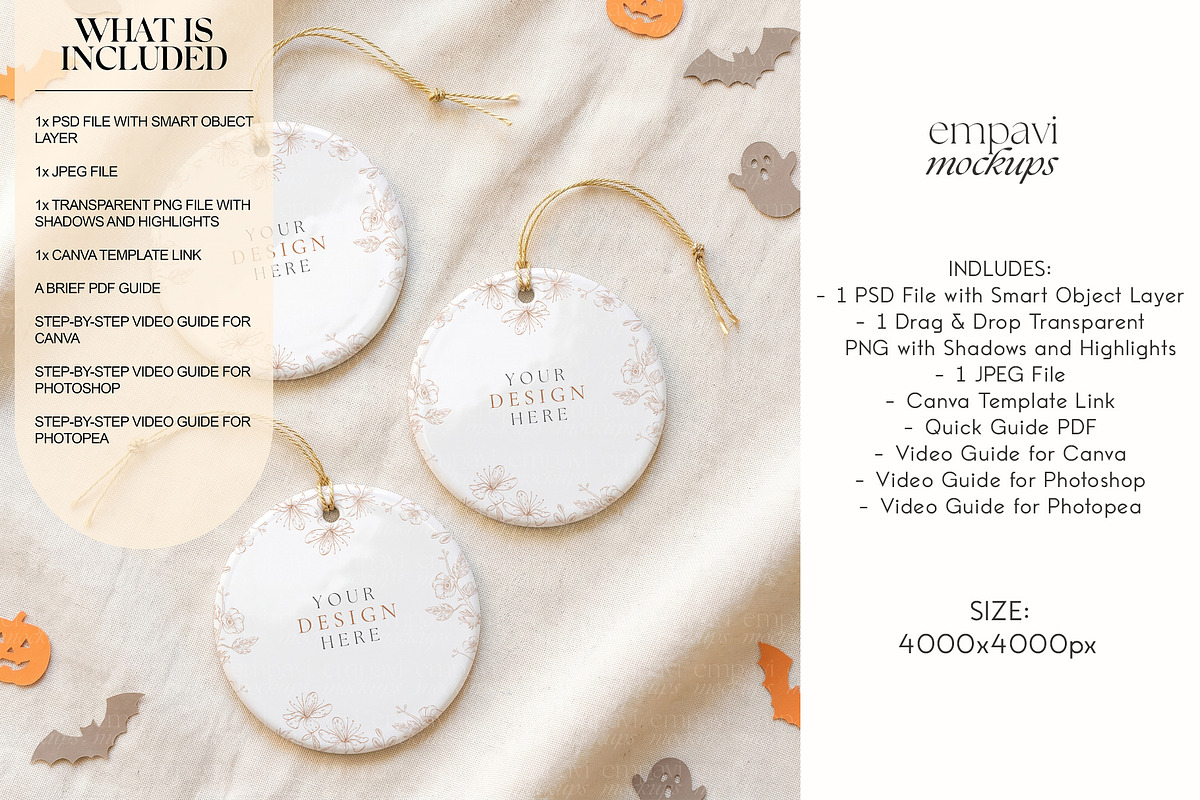 Halloween Ornament Mockup Set of 3, a Household Mockup by EmpaviMockups (Photo 2 of 5)