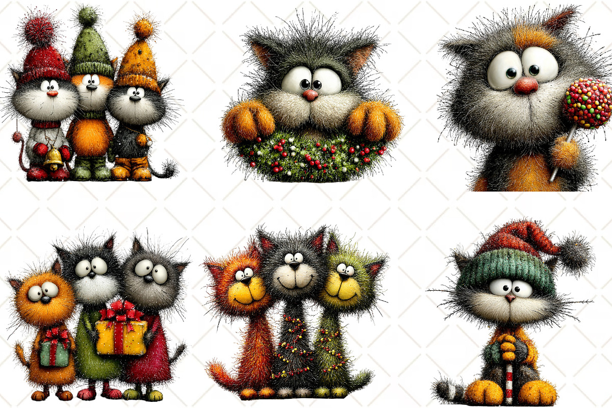 Whimsical Christmas Cats Clipart, an Illustration by Black Bird Studio (Photo 5 of 6)