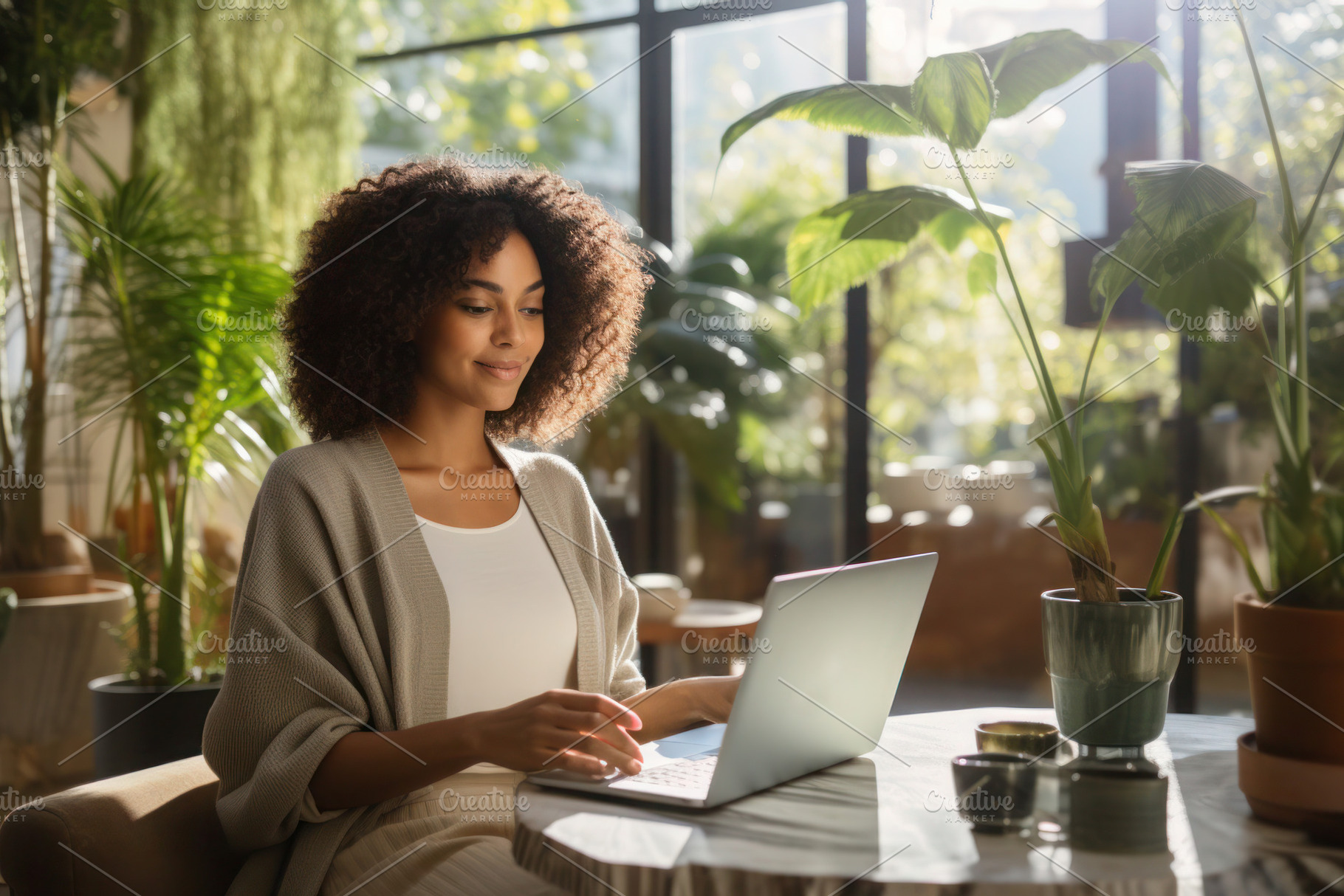 Young woman working on a laptop while sitting at a table, a Person Photo by Antonina Vlasova