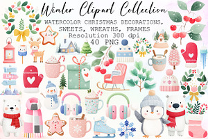 Watercolor Winter Clipart Collection, an Illustration by Sublimation Artist