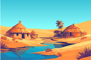 Cartoon desert with African huts at, an Animal Illustration by LadadikArt