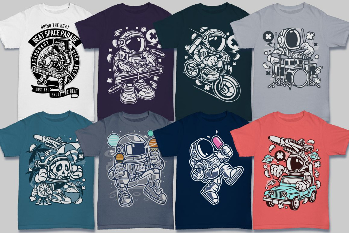 50 Astronaut Tshirt Designs Bundle, an Illustration by roach_graphic (Photo 3 of 7)