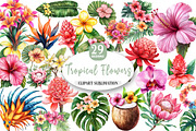 Watercolor Tropical Flowers Clipart, an Illustration by Watercolor design (Thumbnail 1 of 4)