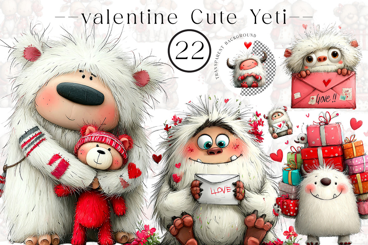 watercolor valentine cute yeti clipa, an Illustration by CreationArt (Photo 1 of 4)