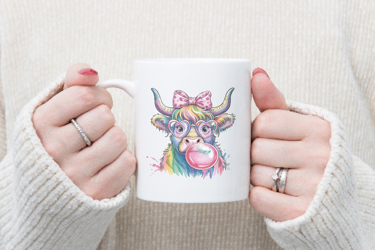 Coquette Highland Cow Bubblegum, an Illustration by Watercolor design (Photo 6 of 6)