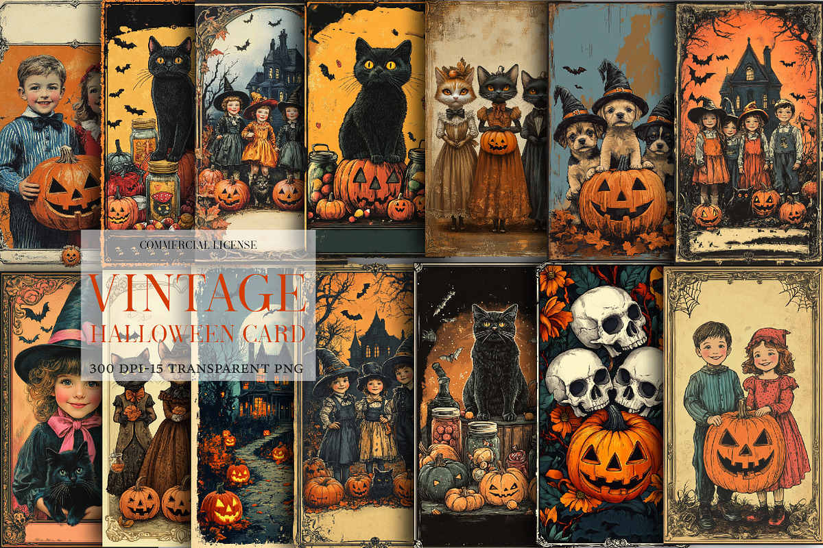 Vintage Halloween Card PNG, an Illustration by Designworld (Photo 1 of 6)
