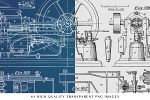 64 Vintage Mechanical Blueprints