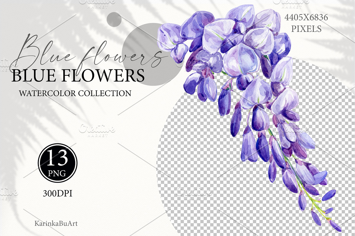 Watercolor Blue floral clipart 13PNG, an Object Graphic by KarinkaBU (Photo 4 of 7)