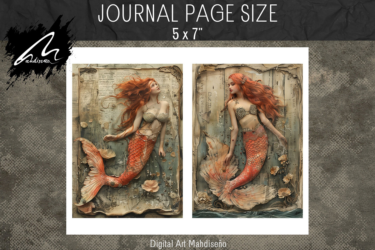Red Mermaid, Grunge Collage Pages, a Person Illustration by Digital Art Mahdiseño (Photo 6 of 11)