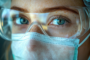 Medical professional wears protectiv, a Photo by Tanuart