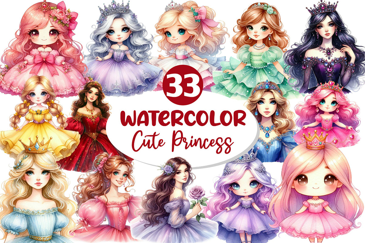 Cute Princess Clipart PNG, an Illustration by Dream Creation (Photo 1 of 7)
