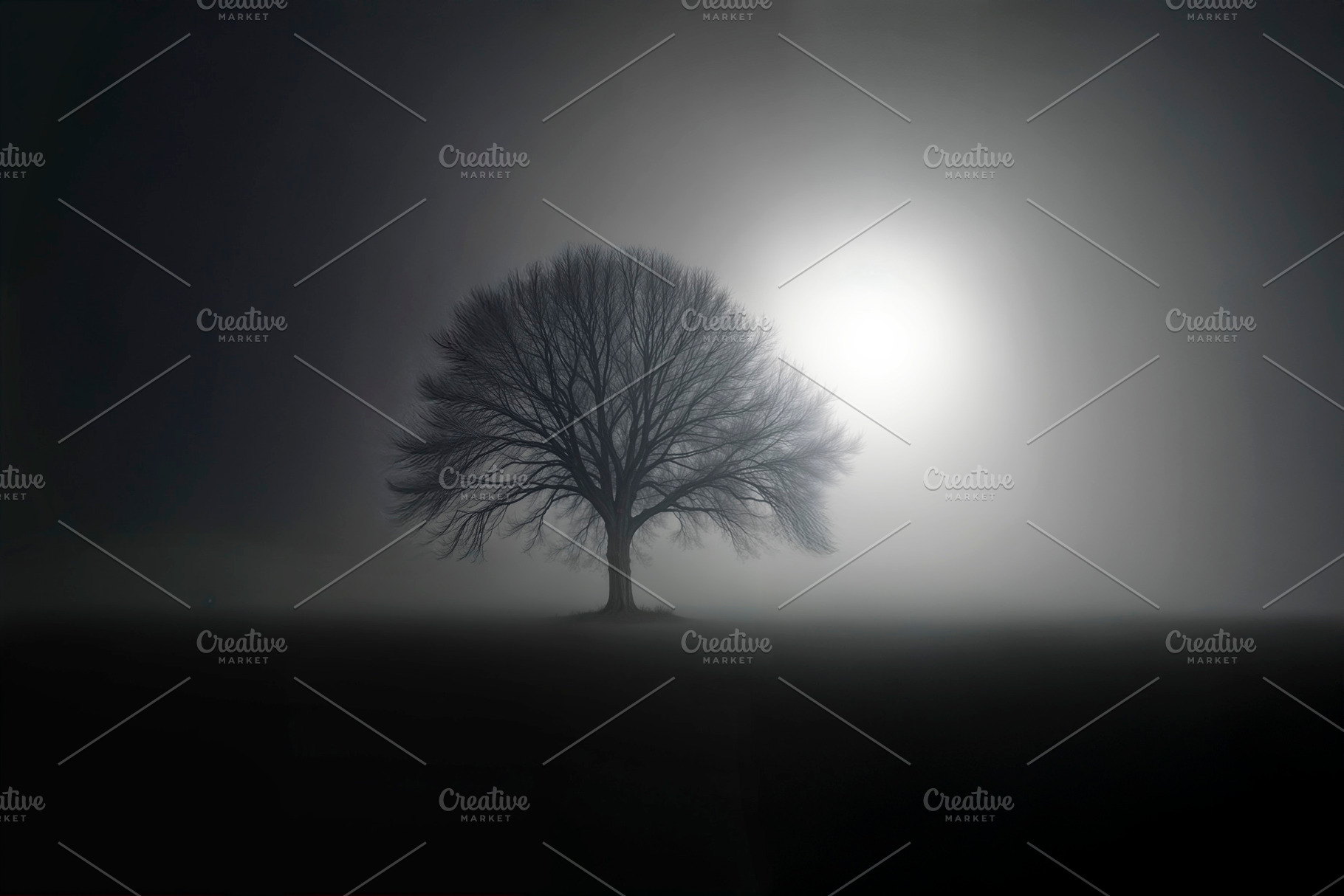 Lone tree in foggy field, a Photo by rarrarorro