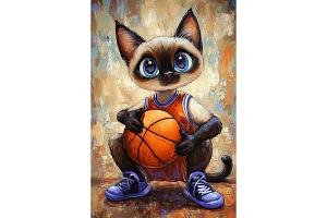 Basketball Siamese Cat Moms Art