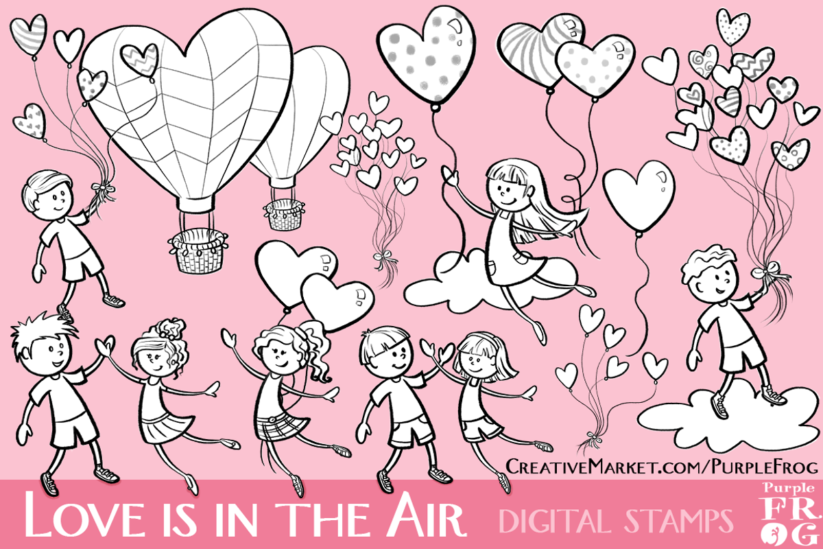 LOVE IS IN THE AIR - Digital Stamps, an Outline Icon by Purple Frog (Photo 1 of 2)