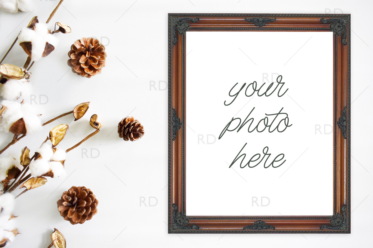 Cotton and Pinecones Frame Mockup, a Print Template by RissDesign