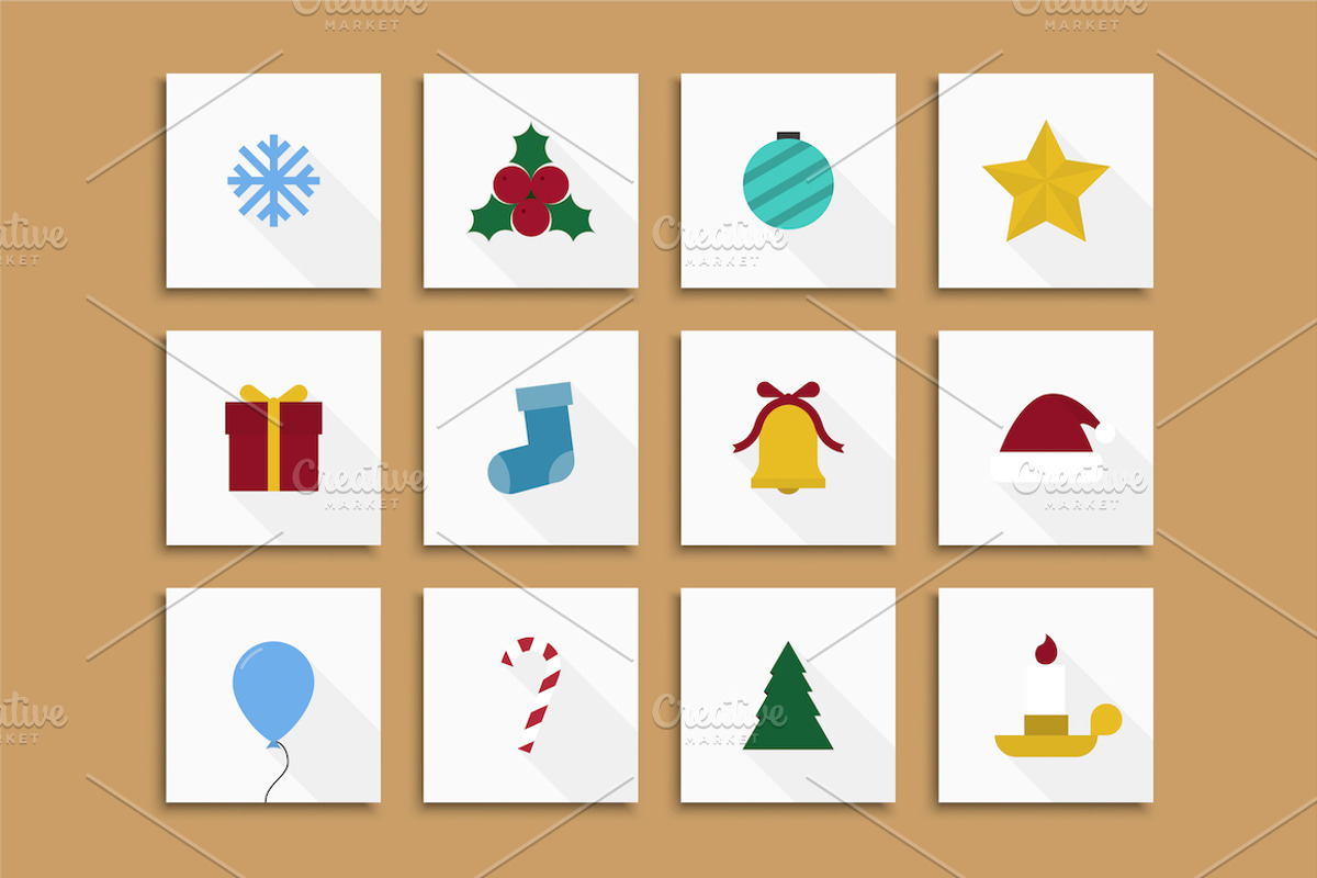 Christmas flat icons, symbols, cards, an Object Graphic by ExpressShop (Photo 1 of 3)