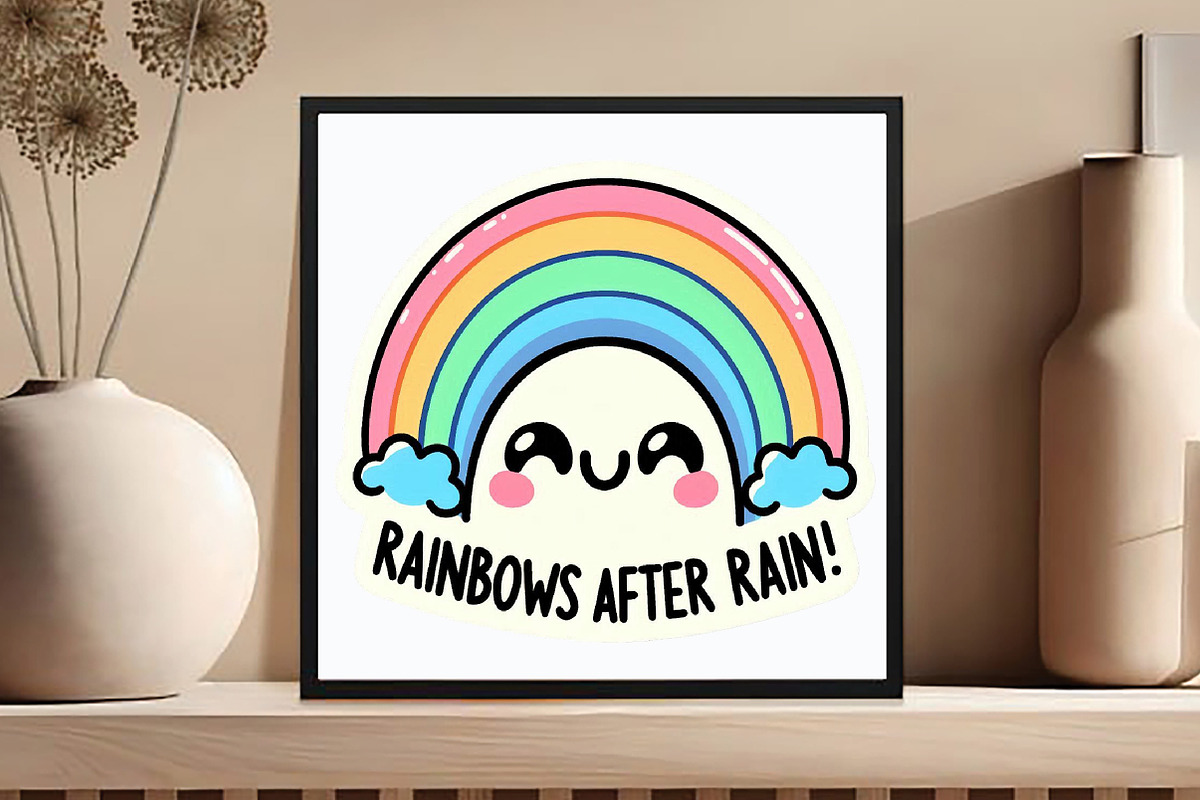 Funny,Rainbows After Rain Sticker PN, an Illustration by DreamCafeArt (Photo 5 of 7)