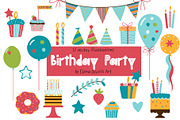 Birthday Party Cartoon Clipart, a Decorative Illustration by Elena Dorosh (Thumbnail 1 of 3)
