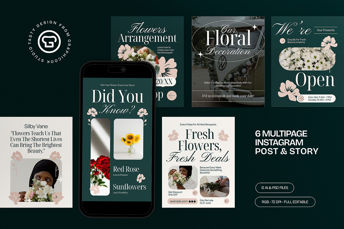 Florist Instagram Set, a Social Media Template by graphicook (Photo 1 of 3)