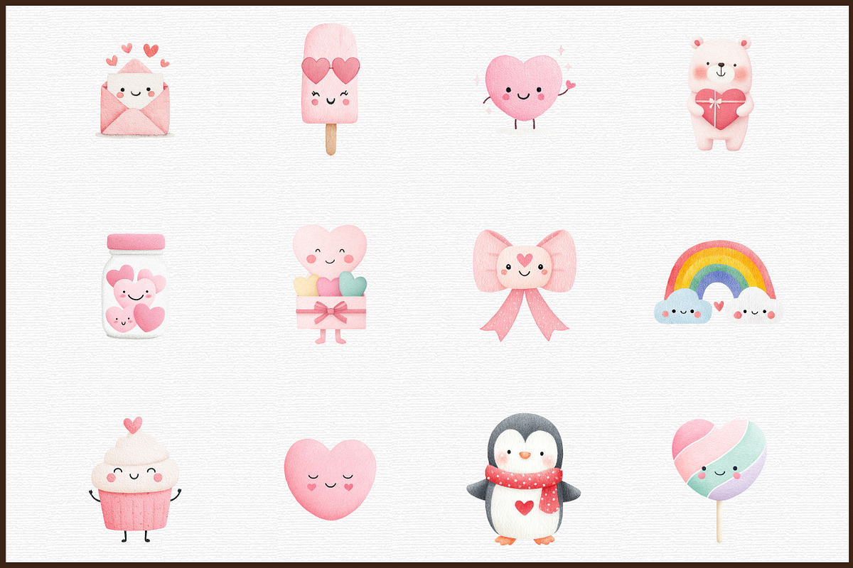 Cute Valentine Clipart - Kawaii Clip, an Illustration by Sublimation Artist (Photo 3 of 6)