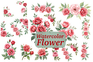 Romantic Pink Rose Bouquet Set, an Illustration by Creativeshirt