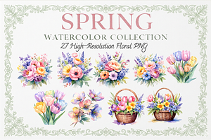 Watercolor Spring Flowers Collection, an Illustration by Print Haven