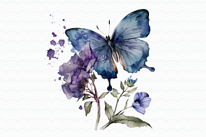 Flower Butterfly Watercolor Clipart