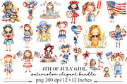 Watercolor 4th of July Girl Clipart, a Seasonal Illustration by Designking (Thumbnail 1 of 5)