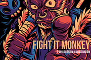 Fight it Monkey Illustration, an Animal Illustration by badsyxn (Thumbnail 1 of 5)