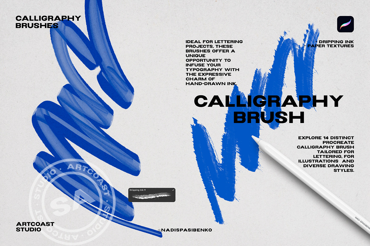 Calligraphy Brushes for Procreate, a Brush Add-On by Spasibenko Art (Photo 3 of 9)