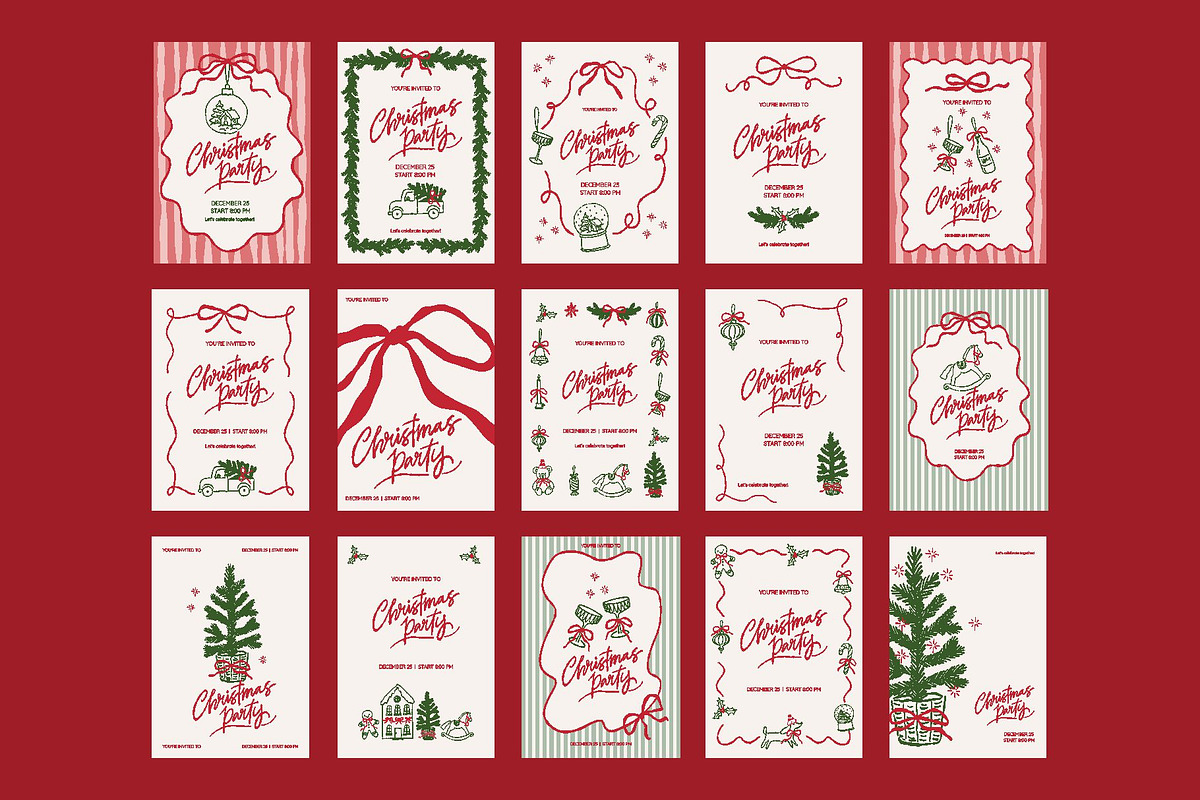 Vintage Christmas Party Clipart, a Decorative Illustration by Barkova Nadya (Photo 7 of 9)