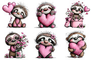 Valentine's Whimsical Sloth Clipart, an Illustration by Dream Creation (Thumbnail 4 of 8)