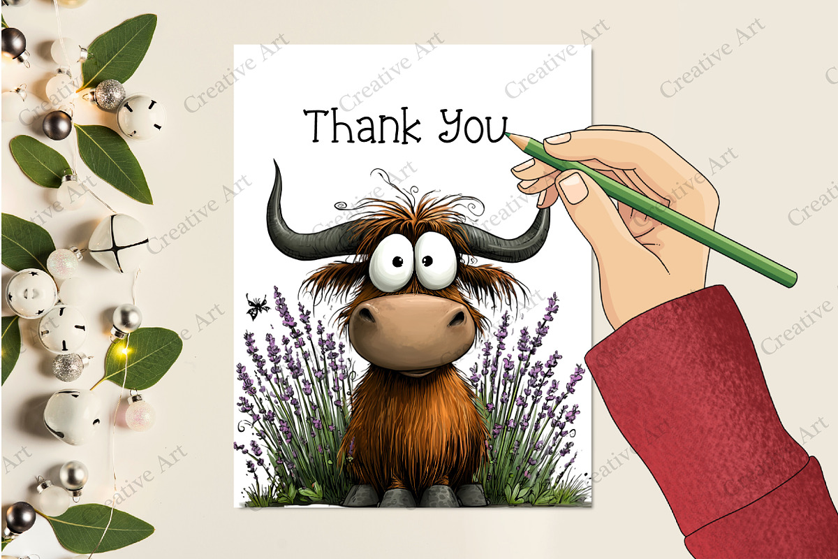 Whimsical Highland Cow Clipart, an Illustration by Creative Art (Photo 9 of 10)