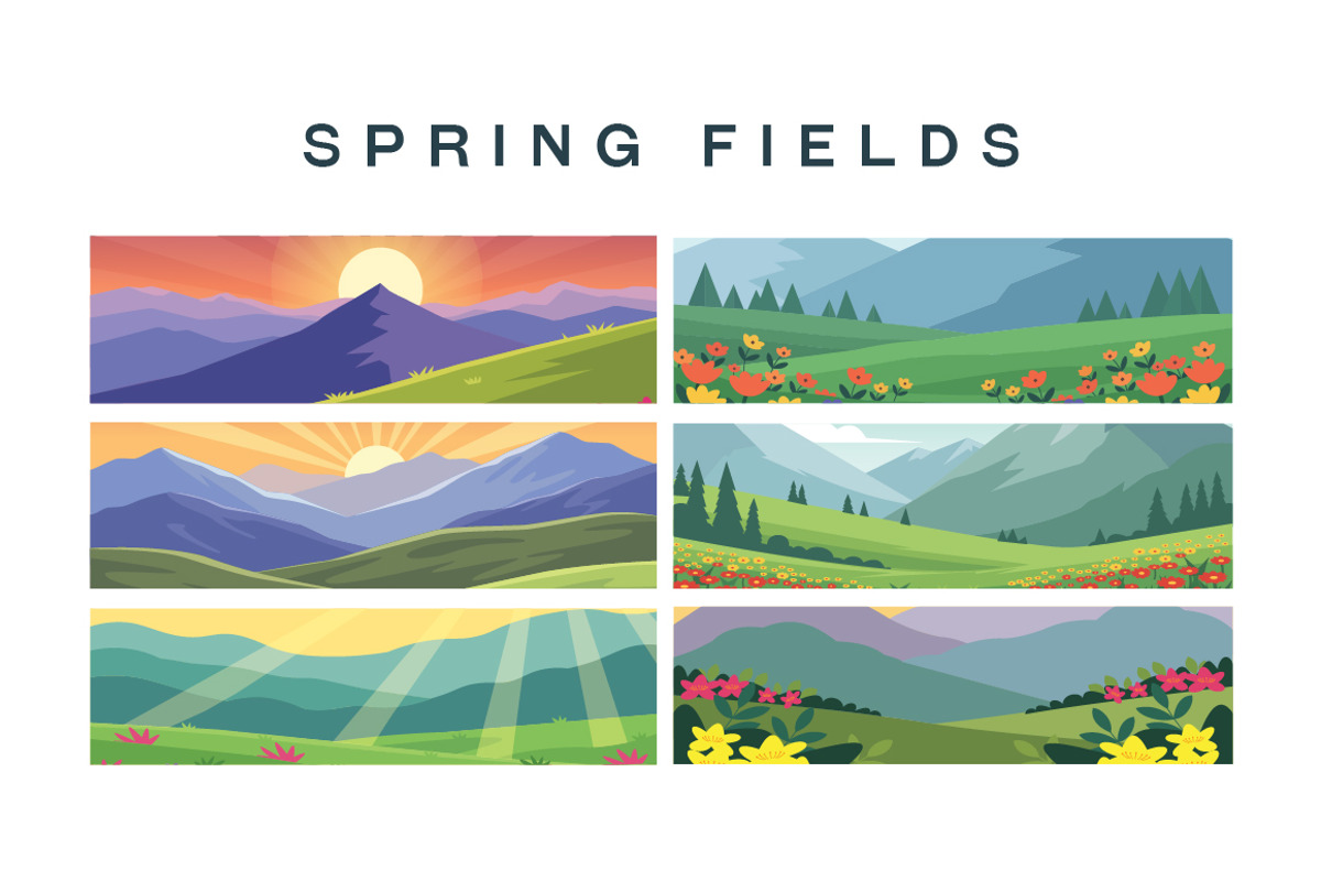 19 Spring Fields Landscape Vector, an Illustration by jongcreative (Photo 3 of 4)