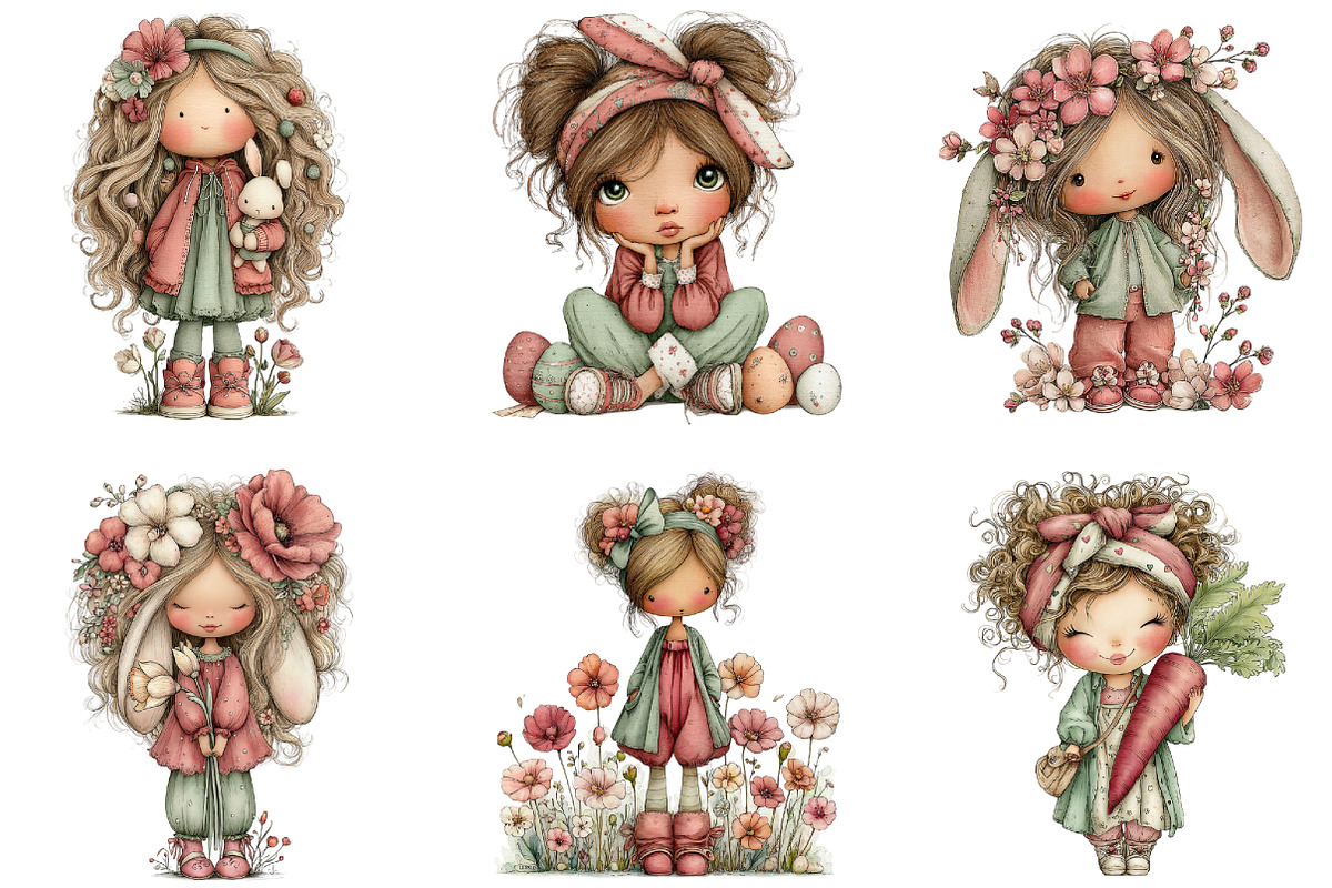 Whimsical Easter Girl Clipart, an Illustration by CraftArtStudio (Photo 3 of 6)
