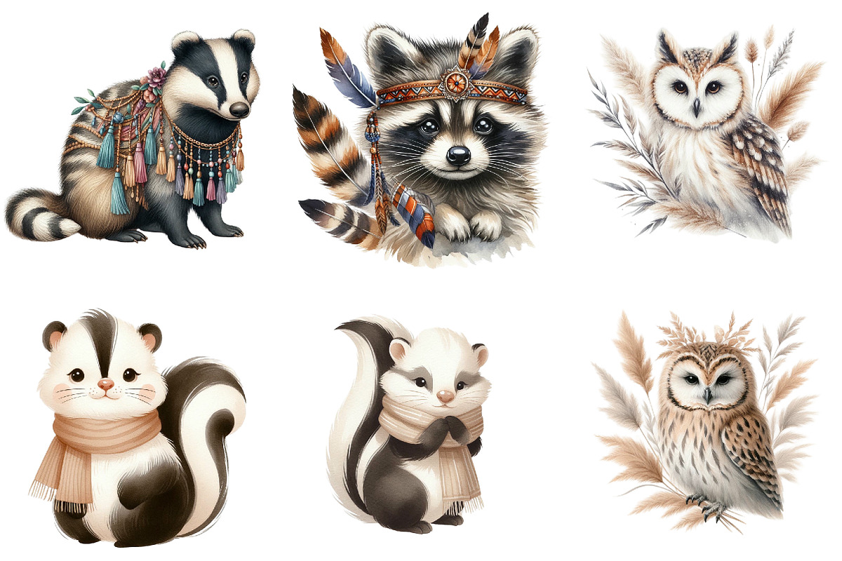 Boho Woodland Animal Clipart Bundle, an Illustration by DreamArtGraphic (Photo 4 of 4)