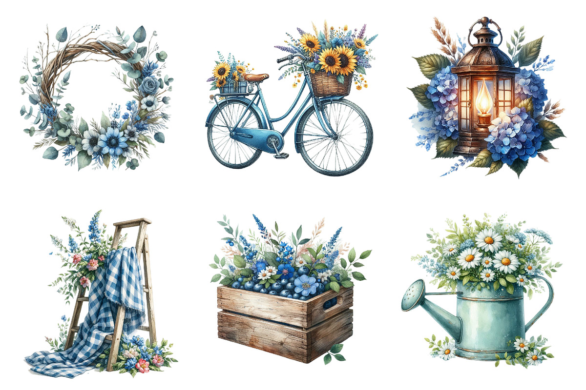 Blue Rustic Summer Clipart, an Illustration by DreamArtGraphic (Photo 2 of 4)